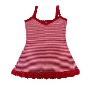 Rue21 Y2K Red White Striped Knit Camisole Tank Top Lace Trim Straps Junior Large